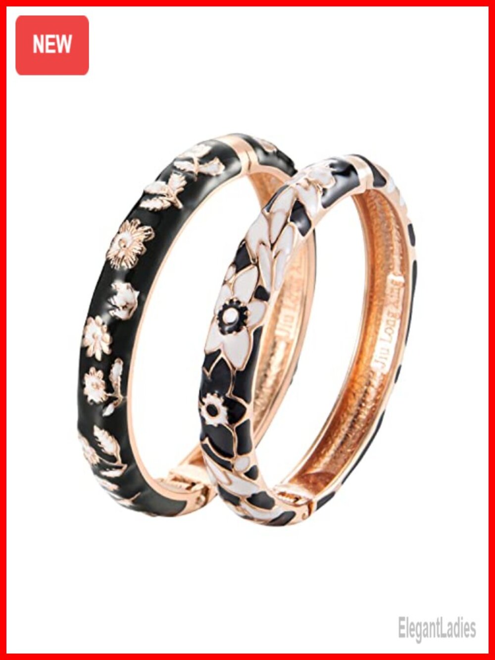 UJOY Enameled Flower Cloisonne Alloy Bangle Bracelet Set Gift for Women